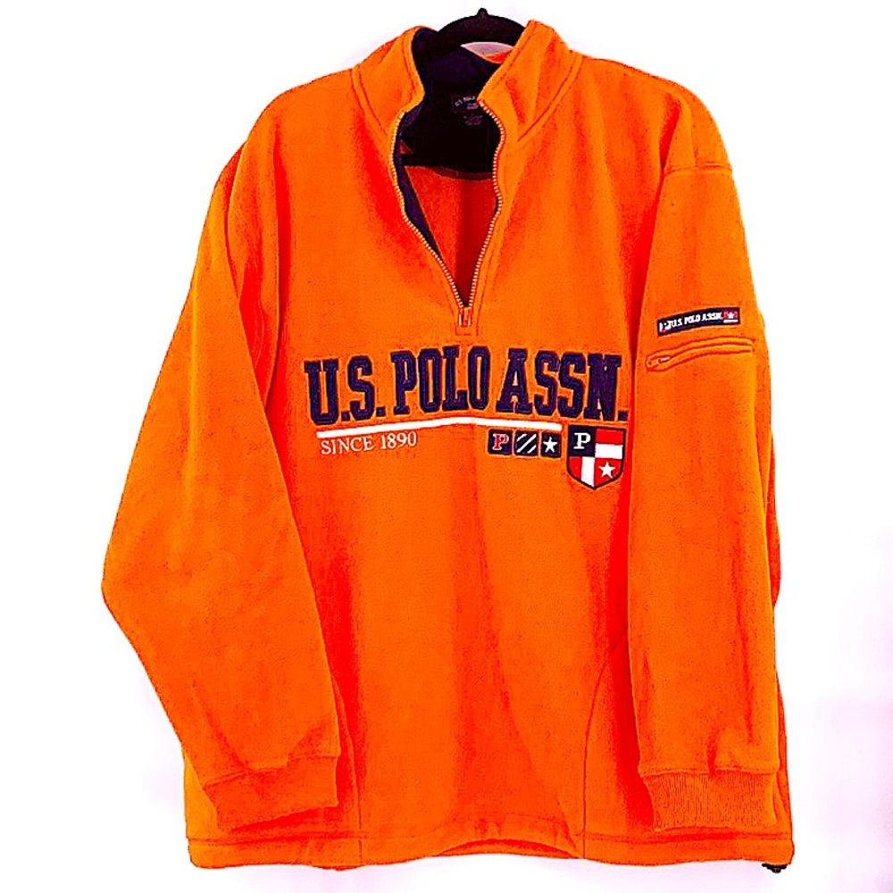US Polo Assn orange fleece pullover vintage large